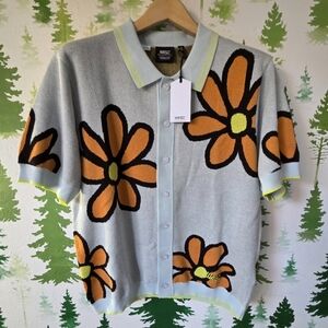 WESC Floral Button-Up Shirt - Gray and Orange